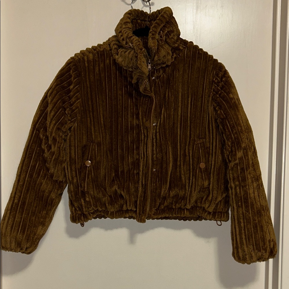 BDG Isla Funnel-Neck Corduroy Jacket - Chocolate Brown - XS